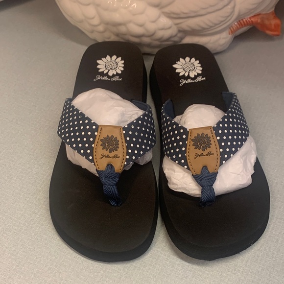 Yellow Box Shoes - Yellow Box Navy Polka Dot Flip Flops